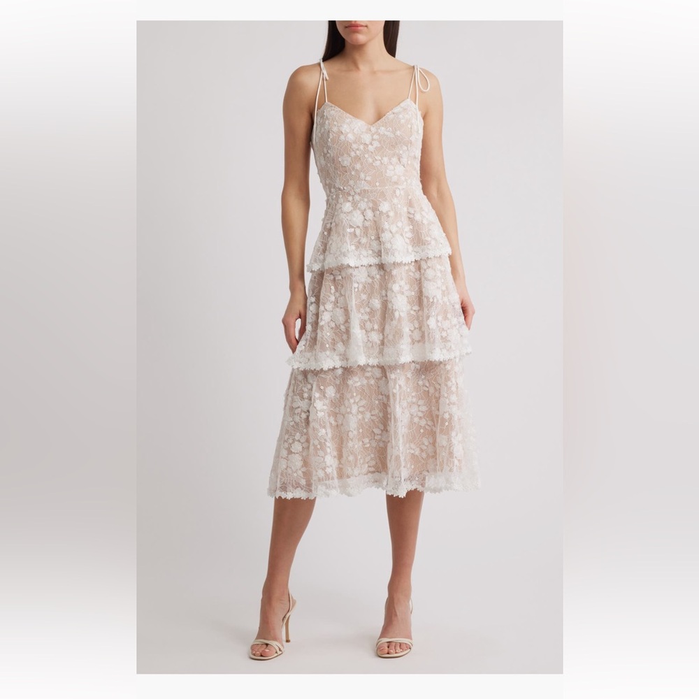 Lucy Paris Tie Strap Lace Tiered Cocktail Dress